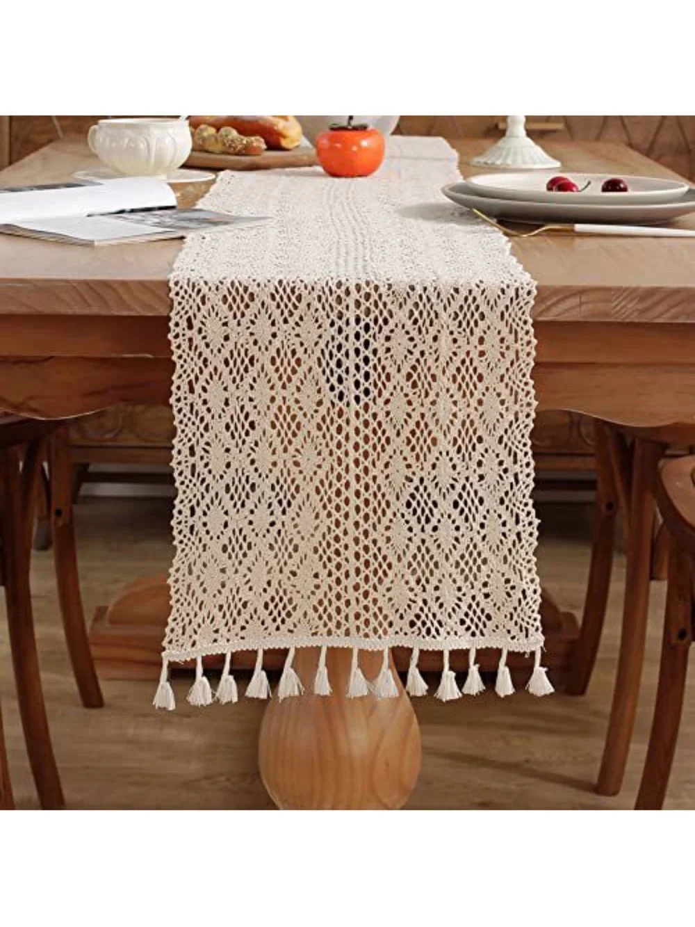 Neutral Crochet Tassel Table Runner - Home Dining